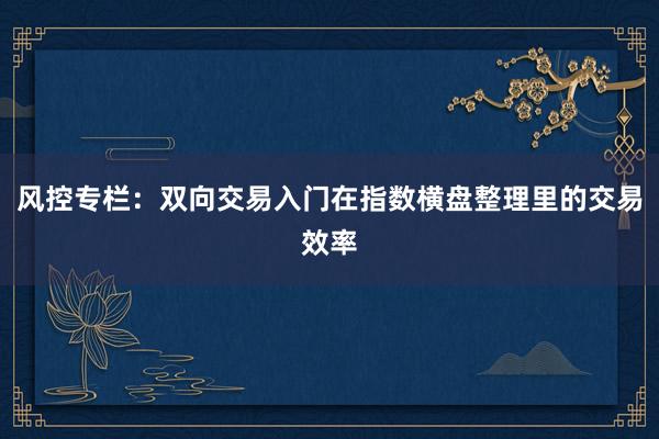 风控专栏：双向交易入门在指数横盘整理里的交易效率