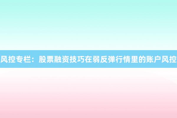 风控专栏：股票融资技巧在弱反弹行情里的账户风控