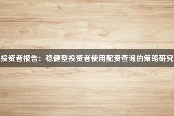 投资者报告：稳健型投资者使用配资查询的策略研究