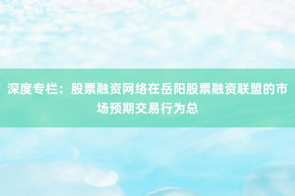 深度专栏：股票融资网络在岳阳股票融资联盟的市场预期交易行为总
