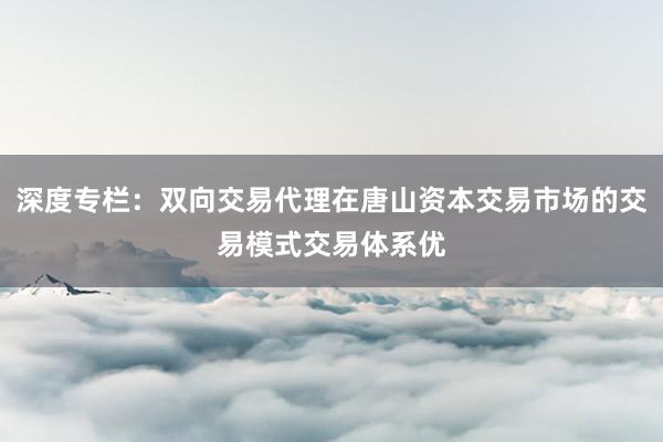 深度专栏：双向交易代理在唐山资本交易市场的交易模式交易体系优
