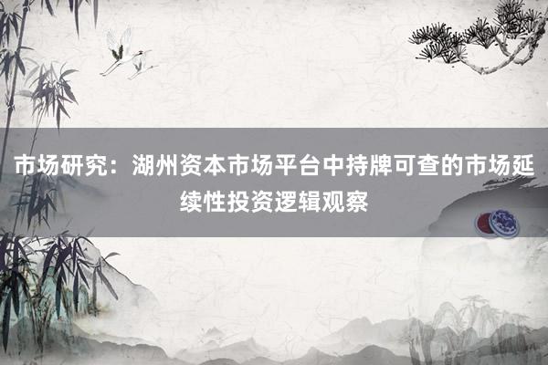 市场研究：湖州资本市场平台中持牌可查的市场延续性投资逻辑观察