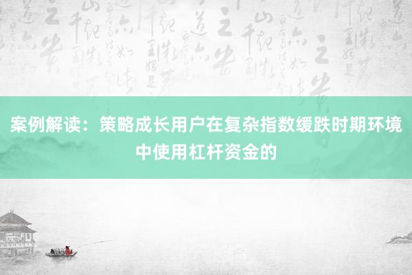 案例解读：策略成长用户在复杂指数缓跌时期环境中使用杠杆资金的