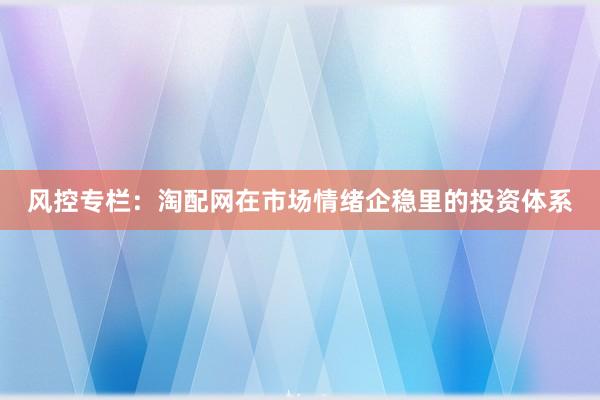 风控专栏：淘配网在市场情绪企稳里的投资体系