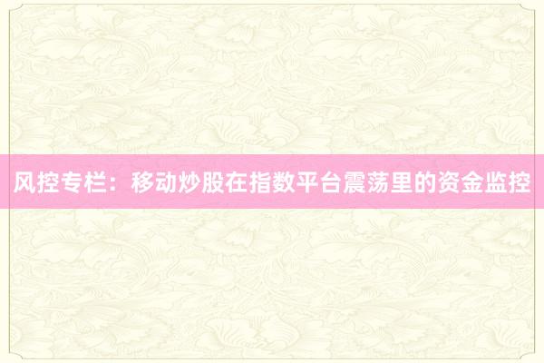 风控专栏：移动炒股在指数平台震荡里的资金监控