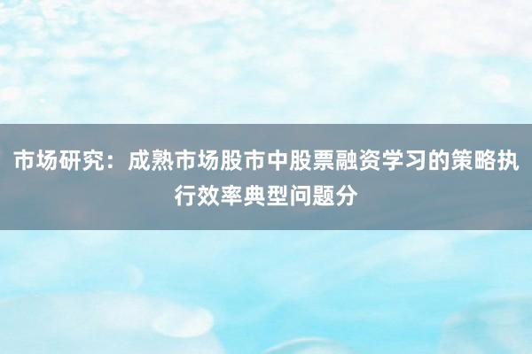 市场研究：成熟市场股市中股票融资学习的策略执行效率典型问题分