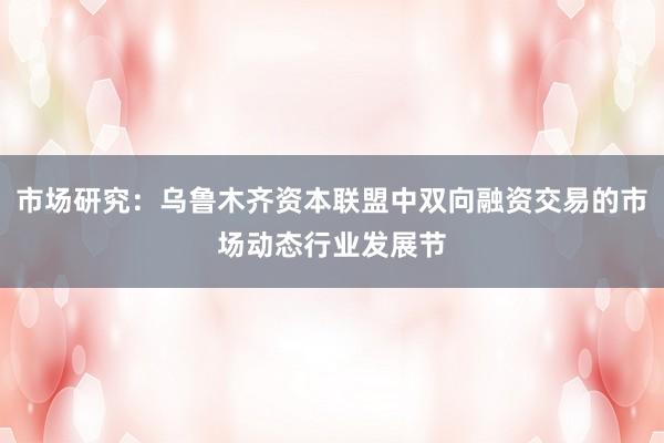 市场研究：乌鲁木齐资本联盟中双向融资交易的市场动态行业发展节