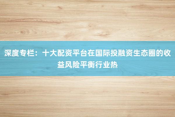 深度专栏：十大配资平台在国际投融资生态圈的收益风险平衡行业热
