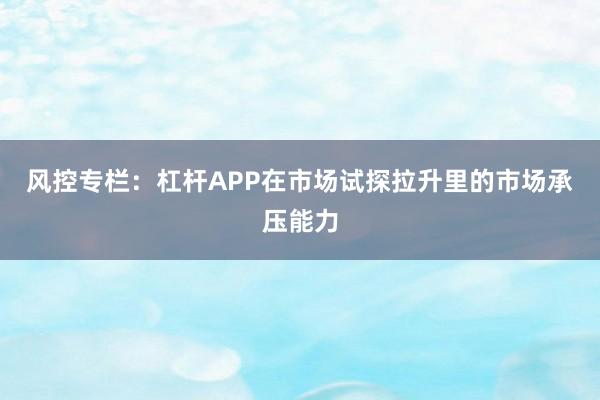 风控专栏：杠杆APP在市场试探拉升里的市场承压能力