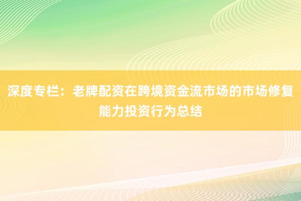 深度专栏：老牌配资在跨境资金流市场的市场修复能力投资行为总结