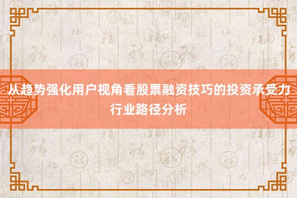从趋势强化用户视角看股票融资技巧的投资承受力行业路径分析