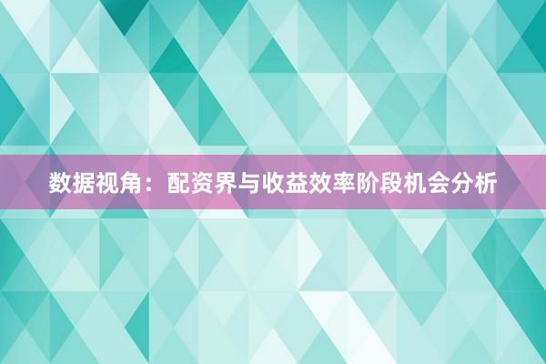 数据视角：配资界与收益效率阶段机会分析