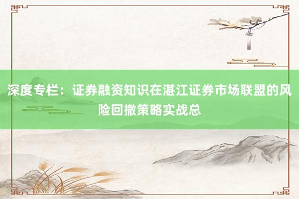 深度专栏：证券融资知识在湛江证券市场联盟的风险回撤策略实战总