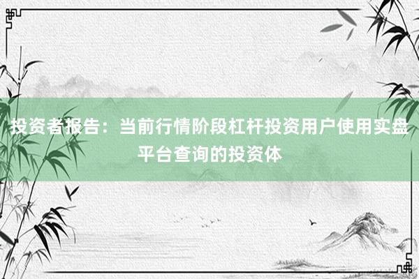 投资者报告：当前行情阶段杠杆投资用户使用实盘平台查询的投资体