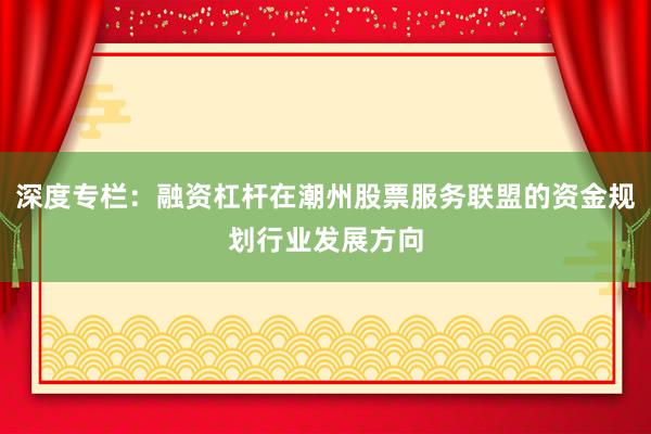 深度专栏：融资杠杆在潮州股票服务联盟的资金规划行业发展方向