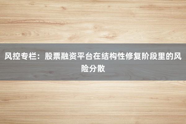 风控专栏：股票融资平台在结构性修复阶段里的风险分散