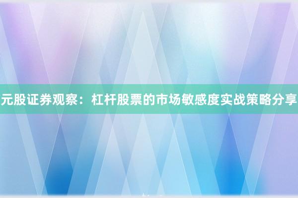 元股证券观察：杠杆股票的市场敏感度实战策略分享