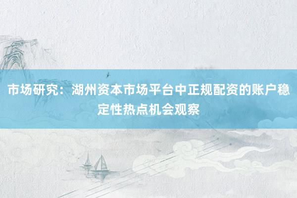 市场研究：湖州资本市场平台中正规配资的账户稳定性热点机会观察