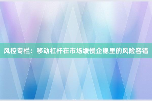 风控专栏：移动杠杆在市场缓慢企稳里的风险容错