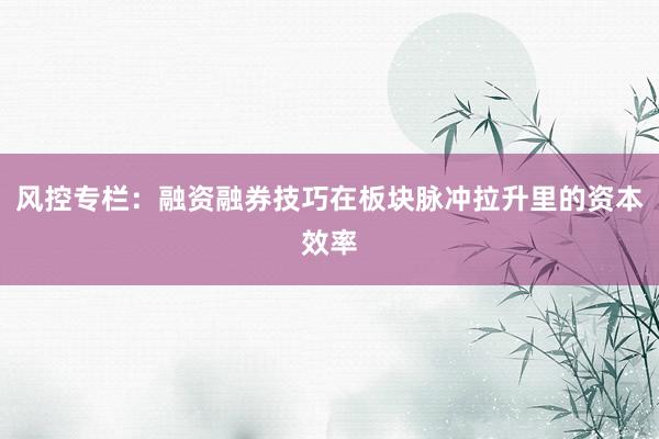 风控专栏：融资融券技巧在板块脉冲拉升里的资本效率