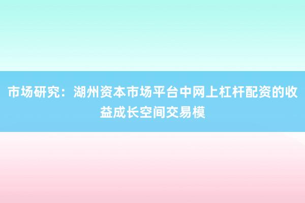 市场研究：湖州资本市场平台中网上杠杆配资的收益成长空间交易模