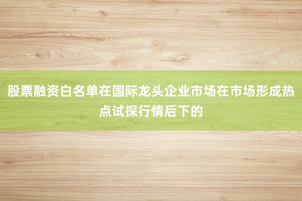股票融资白名单在国际龙头企业市场在市场形成热点试探行情后下的