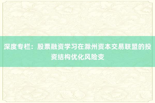 深度专栏:股票融资学习在滁州资本交易联盟的投资结构优化风险变