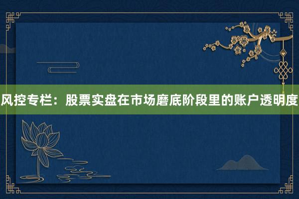 风控专栏：股票实盘在市场磨底阶段里的账户透明度