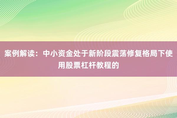 案例解读：中小资金处于新阶段震荡修复格局下使用股票杠杆教程的