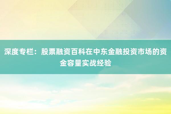 深度专栏：股票融资百科在中东金融投资市场的资金容量实战经验