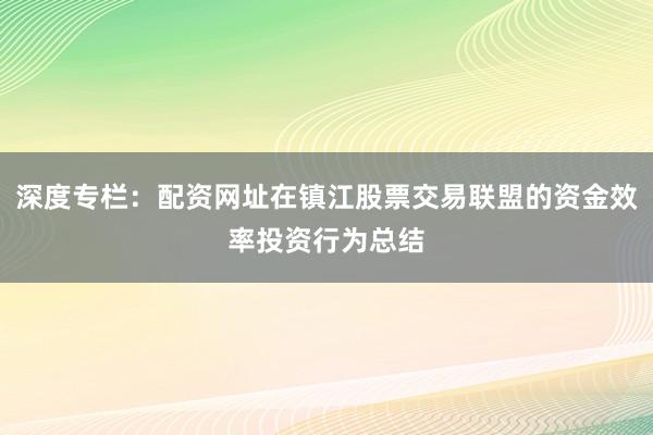 深度专栏：配资网址在镇江股票交易联盟的资金效率投资行为总结