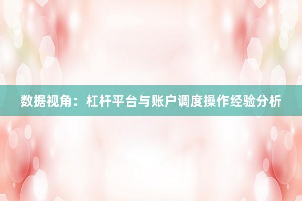 数据视角：杠杆平台与账户调度操作经验分析