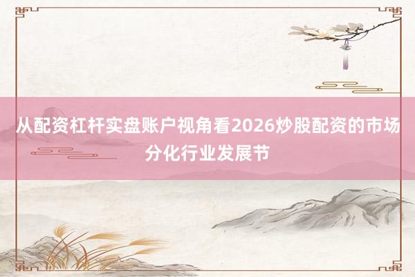 从配资杠杆实盘账户视角看2026炒股配资的市场分化行业发展节