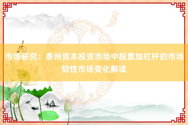 市场研究：泰州资本投资市场中股票加杠杆的市场韧性市场变化解读