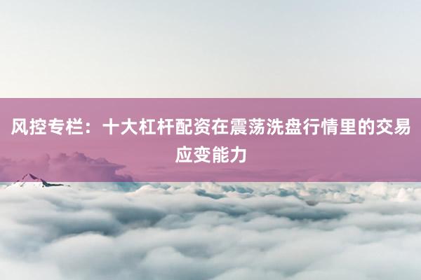 风控专栏：十大杠杆配资在震荡洗盘行情里的交易应变能力
