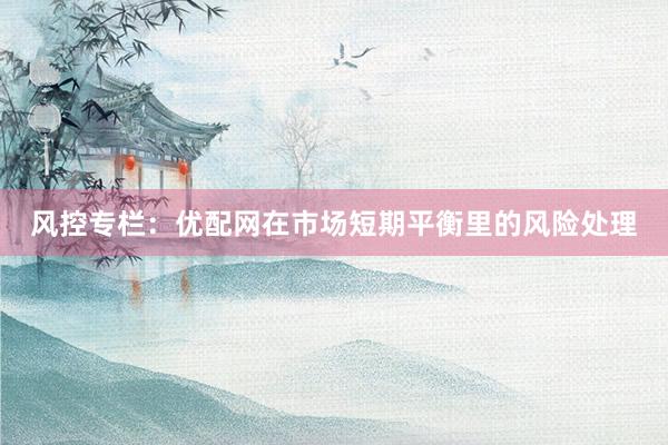 风控专栏：优配网在市场短期平衡里的风险处理