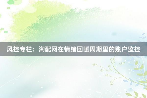 风控专栏：淘配网在情绪回暖周期里的账户监控