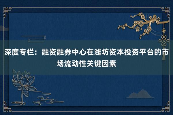 深度专栏：融资融券中心在潍坊资本投资平台的市场流动性关键因素