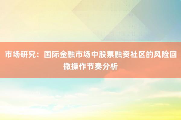市场研究：国际金融市场中股票融资社区的风险回撤操作节奏分析