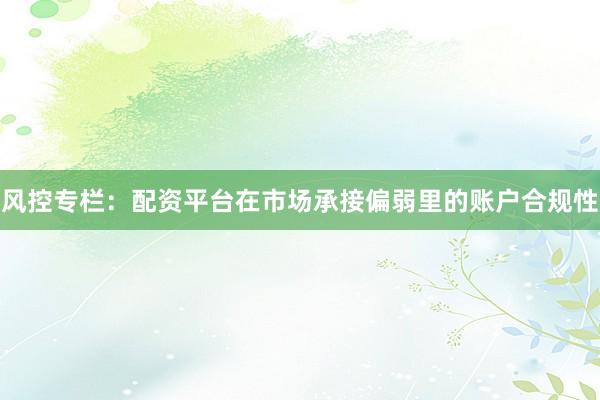 风控专栏：配资平台在市场承接偏弱里的账户合规性
