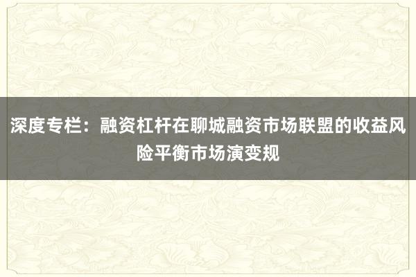 深度专栏：融资杠杆在聊城融资市场联盟的收益风险平衡市场演变规