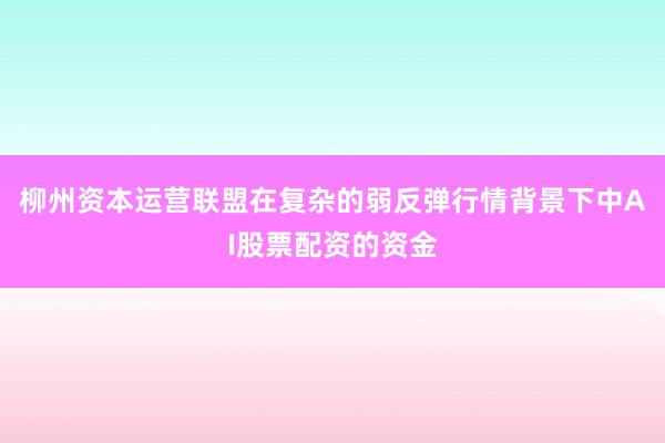 柳州资本运营联盟在复杂的弱反弹行情背景下中AI股票配资的资金