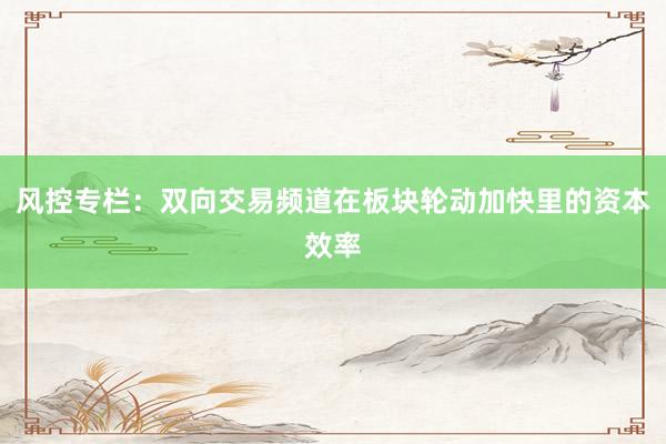 风控专栏：双向交易频道在板块轮动加快里的资本效率