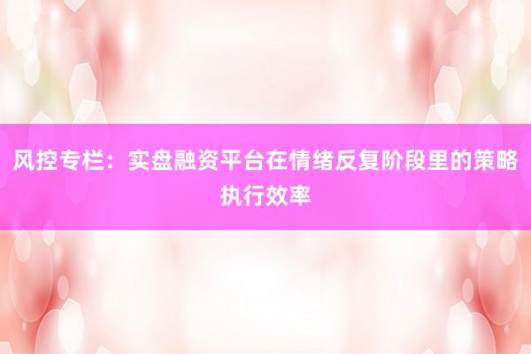 风控专栏：实盘融资平台在情绪反复阶段里的策略执行效率