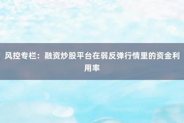 风控专栏：融资炒股平台在弱反弹行情里的资金利用率