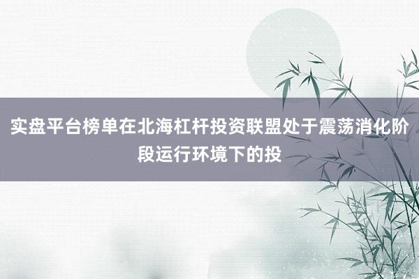实盘平台榜单在北海杠杆投资联盟处于震荡消化阶段运行环境下的投