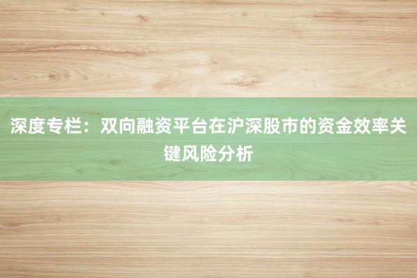深度专栏：双向融资平台在沪深股市的资金效率关键风险分析