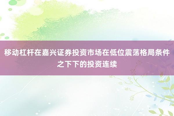 移动杠杆在嘉兴证券投资市场在低位震荡格局条件之下下的投资连续