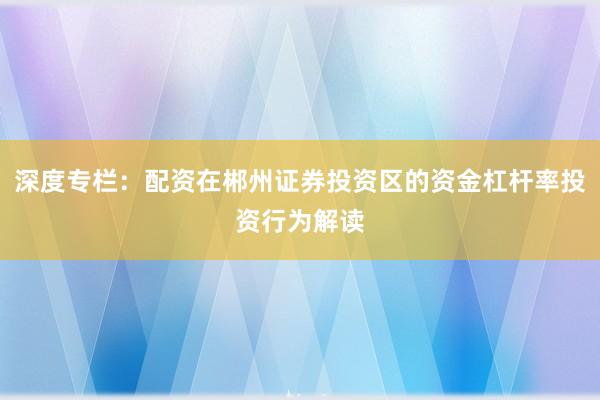 深度专栏：配资在郴州证券投资区的资金杠杆率投资行为解读