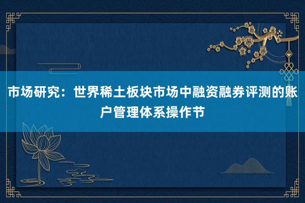 市场研究：世界稀土板块市场中融资融券评测的账户管理体系操作节